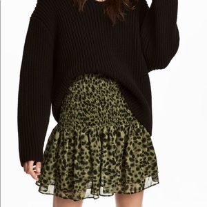 H&M Green Leopard Smocked Mini Skirt